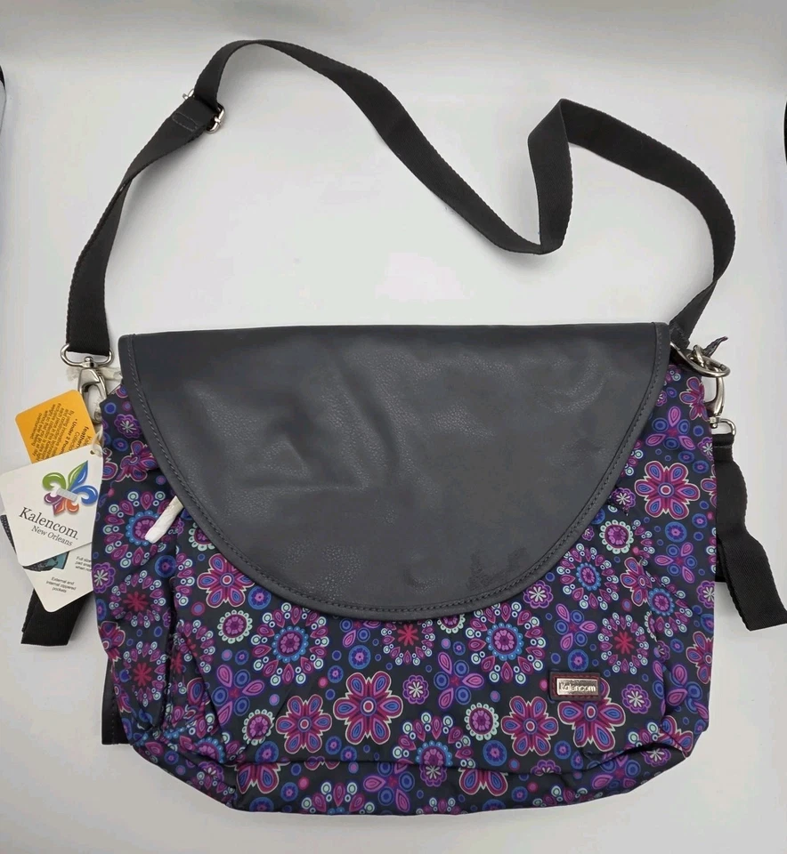 Kalencom Sidekick Diaper Bag Purple Pink Flowers Changing Pad Pockets Crossbody - Image 2 of 4
