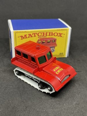 Lesney Matchbox 35 Custom Fire Chief Snow Trac Restored Repro Box.