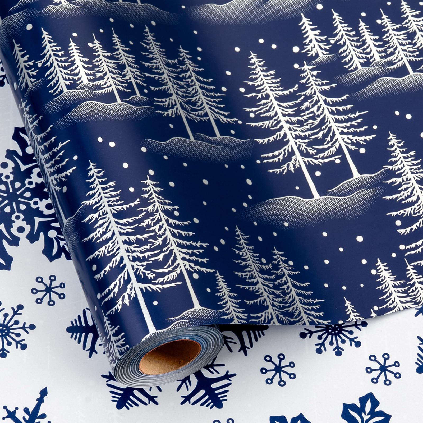 Roll - 17in X 33ft - Blue Gift Wrapping Paper Featur...