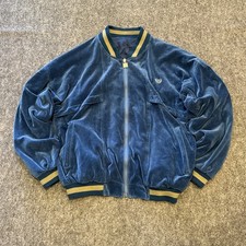 Vintage 90s Givenchy Activewear Blue Velour Bomber Zip Up Jacket Men  s Large