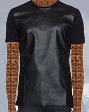 Custom Men's Lambskin Leather Shirt Short Sleeve Leather T-Shirts New Model: 404