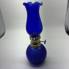 8 Cobalt Blue Brass Glass Hurricane Oil Lamp. New Wick