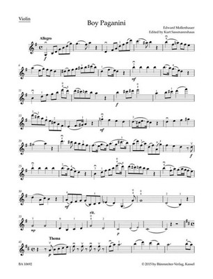 The Boy Paganini (Violin & Piano) Violin Music Mollenhauer Baerenreiter Germany