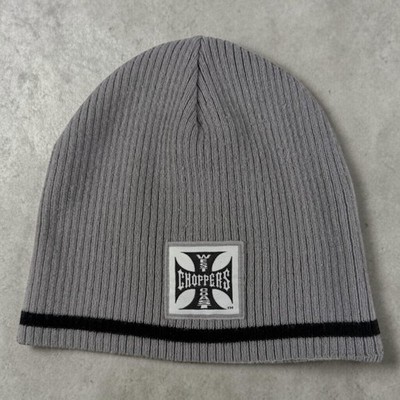 Vintage West Coast Choppers Gray Knit Beanie Iron Cross Patch Y2K 