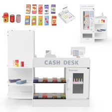COSTWAY Wooden Supermarket Play Toy Set Kids Grocery Store Playset-White