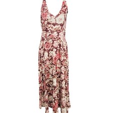 Chaps Womens Burgundy Floral Rose Print Cotton Jersey Maxi Dress Size M