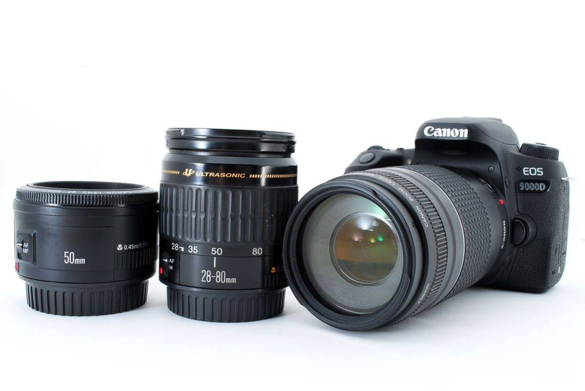 Canon EOS 9000D Camera Kit with EF 28-80mm, 75-300mm, 50mm