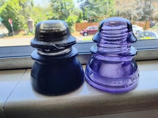 Vintage Glass Insulators purple dark sooted Chipped