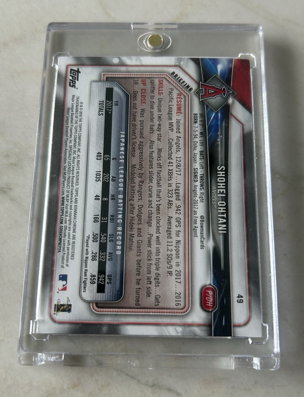 2018 BOWMAN SHOHEI OHTANI #49 ROOKIE RC ANGELS view 2
