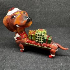 Dachshund Red Short Hair Weiner Dog Christmas Ornament Santa Suit Presents EUC