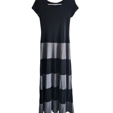 GAP Womens Sz XS Black and Gray Short Sleeve Midi Dress Striped