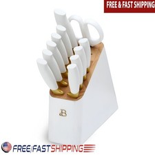 12 Piece Kitchen Knife Block Set Stainless Steel Sharp Ergonomic Handles New