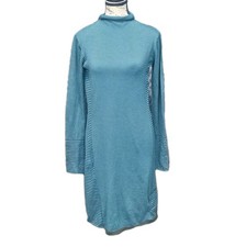 Title Nine Travel Dress Sz XS Blue Striped LS Pocket Roll Neck Pickleball Tennis