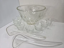 Hazel Atlas Lexington Glass Punch Bowl With Ladles & 8 Cups Mint Condition