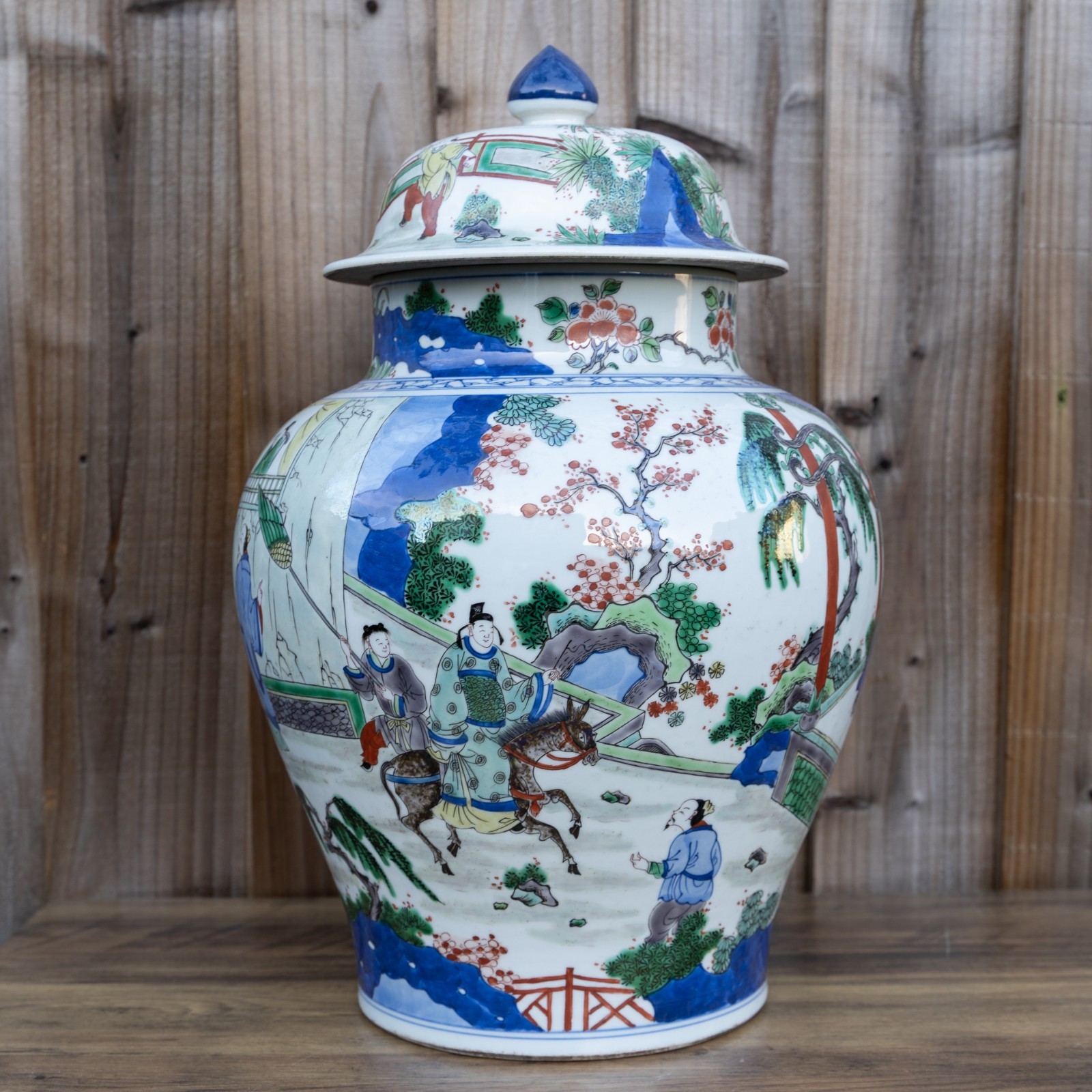 Large Chinese Famille Verte Wucai Baluster Vase with Lid 42cm Tall