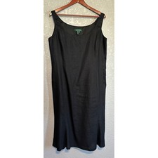 Lauren Ralph Lauren Black 100% Linen Sleeveless Midi Dress Womens 16