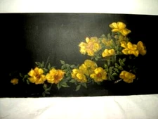 Victorian 1880s Floral Oil Painting Wood Panel Yellow Flowers Alligatored Signed