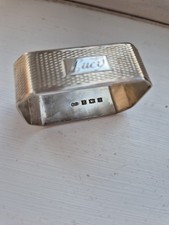 Solid Hallmarked Silver Engine Turned Art Deco Napkin Ring- Birm 1930