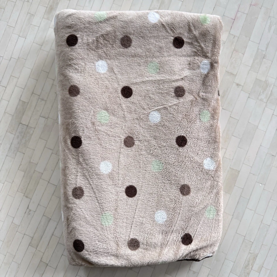 Just Born Brown White Green Polka Dot Baby Security Blanket Sherpa Rare Foto 3 de 4