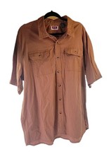 Wrangler Mens Short Sleeve Button Up Shirt Rust Brown Work Casual Size XL.
