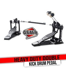 Deluxe Double Kick Drum Pedal for Bass Drum by GRIFFIN | Twin Set Foot Pedal