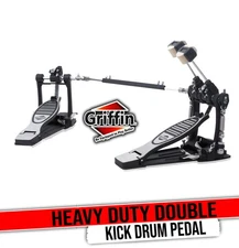 Deluxe Double Kick Drum Pedal for Bass Drum by GRIFFIN | Twin Set Foot Pedal