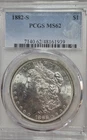 1882 S Uncirculated Morgan Silver Dollar. PCGS MS62. Light Rev Gold Tone. A0634.
