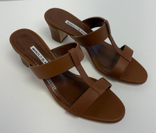 Manolo Blahnik Kesbihi Leather Mules Heeled Sandals for Women - Size 38.5