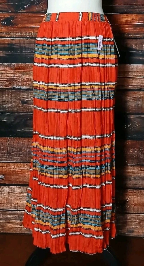 Maxi Falda Breckenridge Vintage Años 80 M Escoba Plisada Roja Rayas Rayón Lino Nueva con Etiquetas  Foto 3 de 4