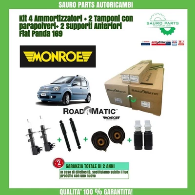 MONROE ROADMATIC KIT 4 AMMORTIZZATORI + 2 TAMPONI ANT + 2 SUPPORTI ANTERIORI FIAT PANDA 169