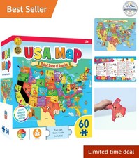 Educational Jigsaw Puzzle 60 Piece Map State Shaped 16.5"x12.75" for Kids