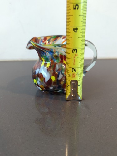 PITCHER Blue Yellow GLASS MULTI COLORS Mixed Colors Creamer Murano Italy M15 - Picture 7 of 7