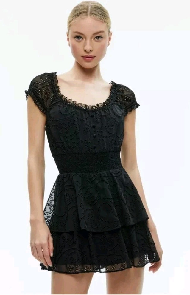Mini Vestido Alice + Olivia Negro Chifón Mameluco Talla 6