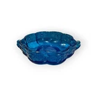 Vintage Jeanette Blue Bowl w Scalloped Edge & Handles Rose Floral Relief