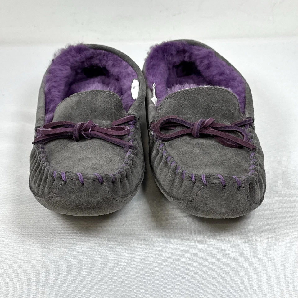 Zapatillas mocasín forradas de piel de oveja LL Bean Kids gris oscuro gamuza malvada buena talla 3 Foto 3 de 4