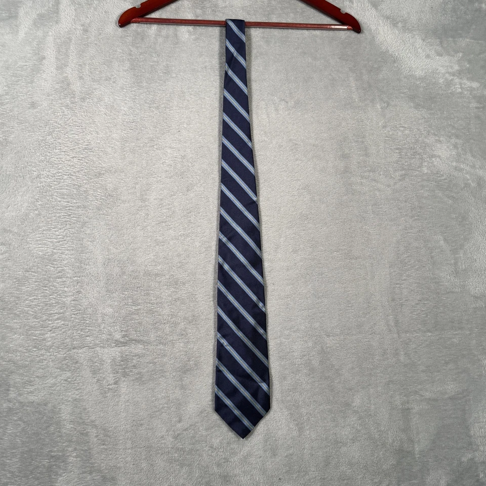 J Crew Tie Mens One Size Navy Blue Striped 100% Silk Made in Italy REPP - Image 2 of 4