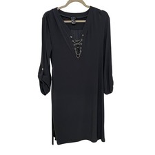 Soho Apparel Gray Tunic Dress W/ Chain Detail Roll-Up Sleeves Womens M Office