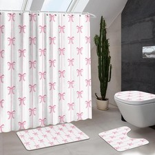 Bow Shower Curtain Set 4 Pcs Coquette Bowknot Bathroom Decor Set with Rugs Ro...