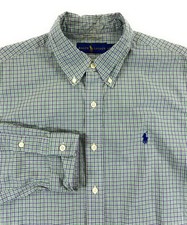 Ralph Lauren Polo Men's Button Down Long Sleeve Green Blue Check Shirt Large