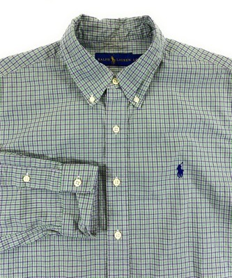 Ralph Lauren Polo Men's Button Down Long Sleeve Green Blue Check Shirt Large