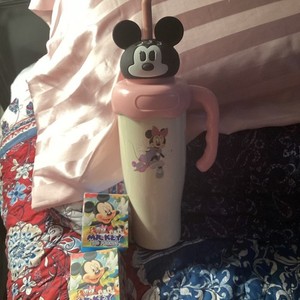 Disney Minnie Mouse Tumbler w/ Handles, Straw Lid - Pink/White/Black