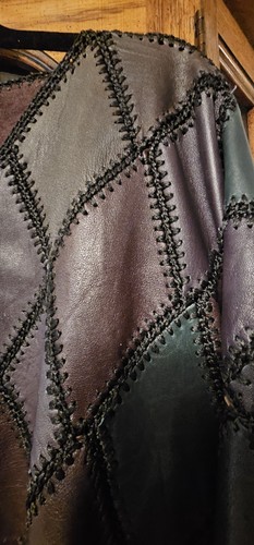 Vintage Multicolor Leather & Silk Patchwork Batwing? Sweater Made in Turkey L-XL - Picture 2 of 14