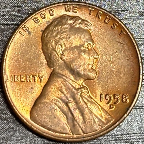 1958-D Lincoln Cent • BU+ Uncirculated • Denver Mint • Semi-Key Wheat Toned