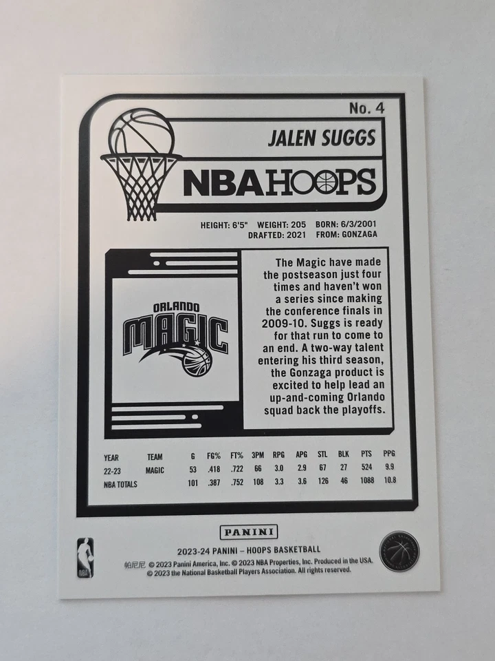 2023-24 Panini NBA Hoops Hyper Green /25 Jalen Suggs #4 Orlando Magic - Image 3 of 3