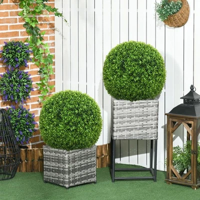 HOMCOM 2er Set künstliche Buchsbaumkugel 40 cm Kunstpflanze für Wohnzimmer - Bild 1 von 4