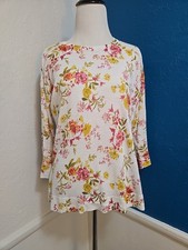 Ann Taylor LOFT Women Sz S White Pullover Sweater Floral Ramie/Viscose