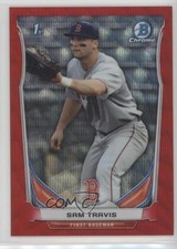 2014 Bowman Draft Chrome Red Wave Refractor 17/25 Sam Travis #CDP61 1v3