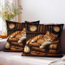 Cat Throw Pillow Covers 18X18 Set of 2 Book Lover Decorative Cushion Covers