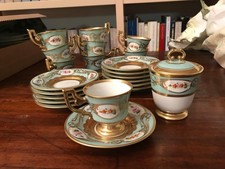 Servizio Caffe Antico HEINRICH H&C SELB BAVARIA Porcellana D’oro E Verde Celadon