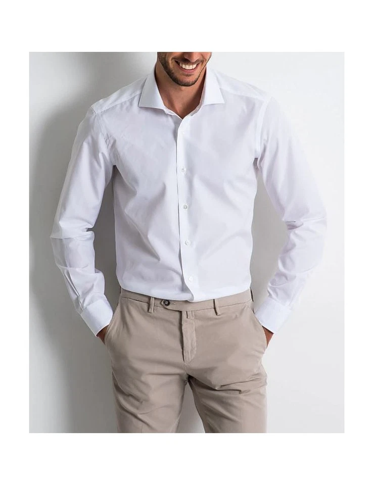 CAMICIA UOMO BARBA NAPOLI colore bianco liscio PZ8100 - Immagine 4 di 4